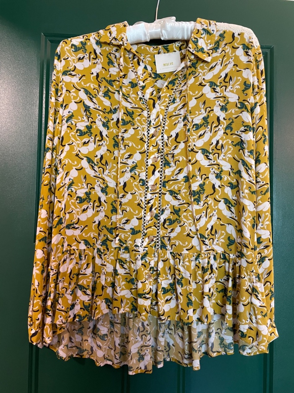 Anthropologie Maeve Yellow Rabbit High-Low Tiered Blouse